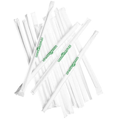 Straws-Compostable Straw 7.75" Wrapped, 250/Pack