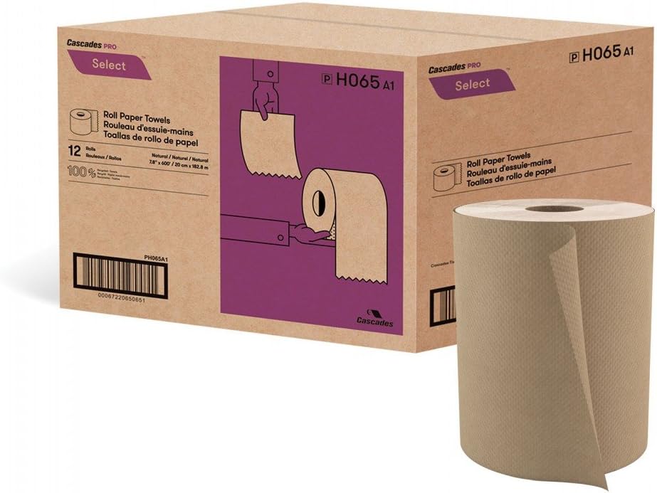 Cascades PRO Select Hardwound Paper Towel (H065), 7.80"" x 600 ft, Natural 12 per Carton