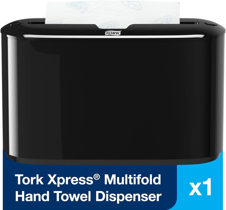 Tork 302028 Xpress Countertop Multifold Hand Towel Dispenser, Plastic, 7.92" Height x 12.68" Width x 4.56" Depth, Black, for use with Tork MB550A, MB640, MB540A, H2/H23