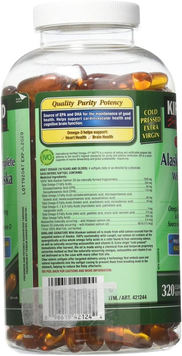 Kirkland Signature 100% Pure Alaskan Salmon Oil 320 Softgels, 320 Count