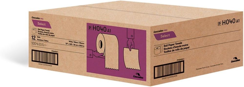 Paper Hand Towel - 7.8" (19.8 cm) - Width - Roll of 425' (129.5 m) - Box of 12 Rolls - White - Cascades Pro H040