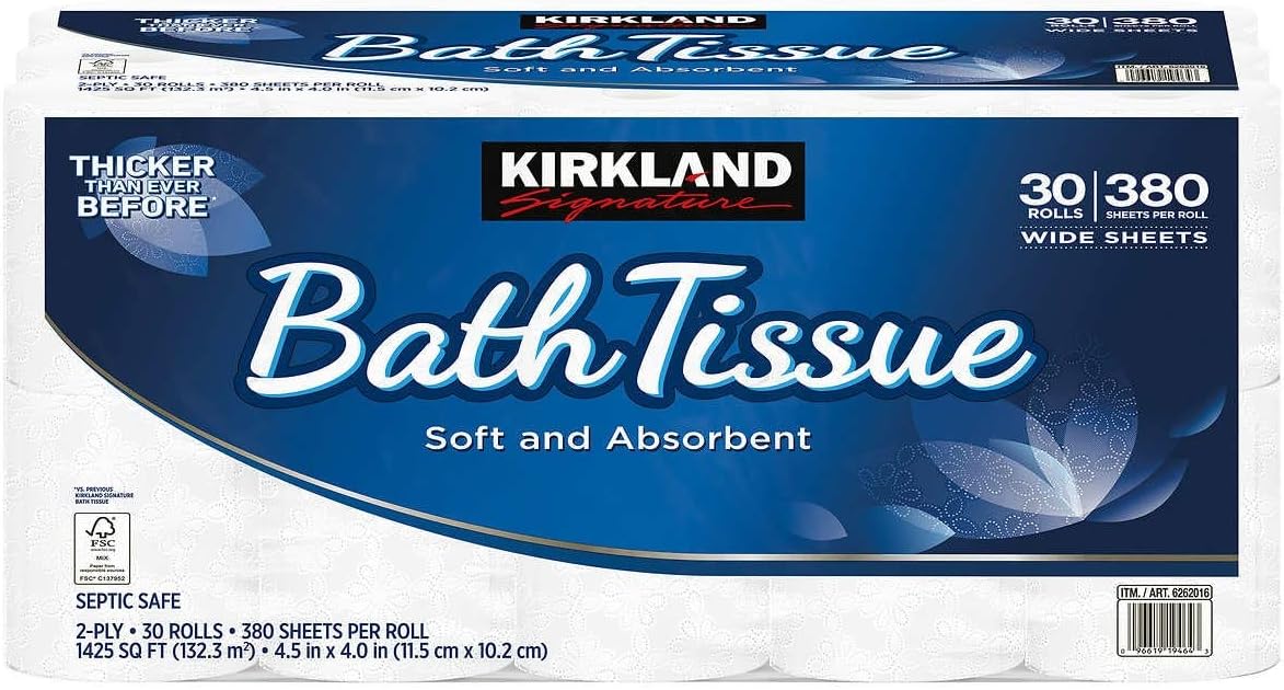 Kirkland Signature Bath Tissue, 2-Ply, 380 Sheets, 30 Rolls