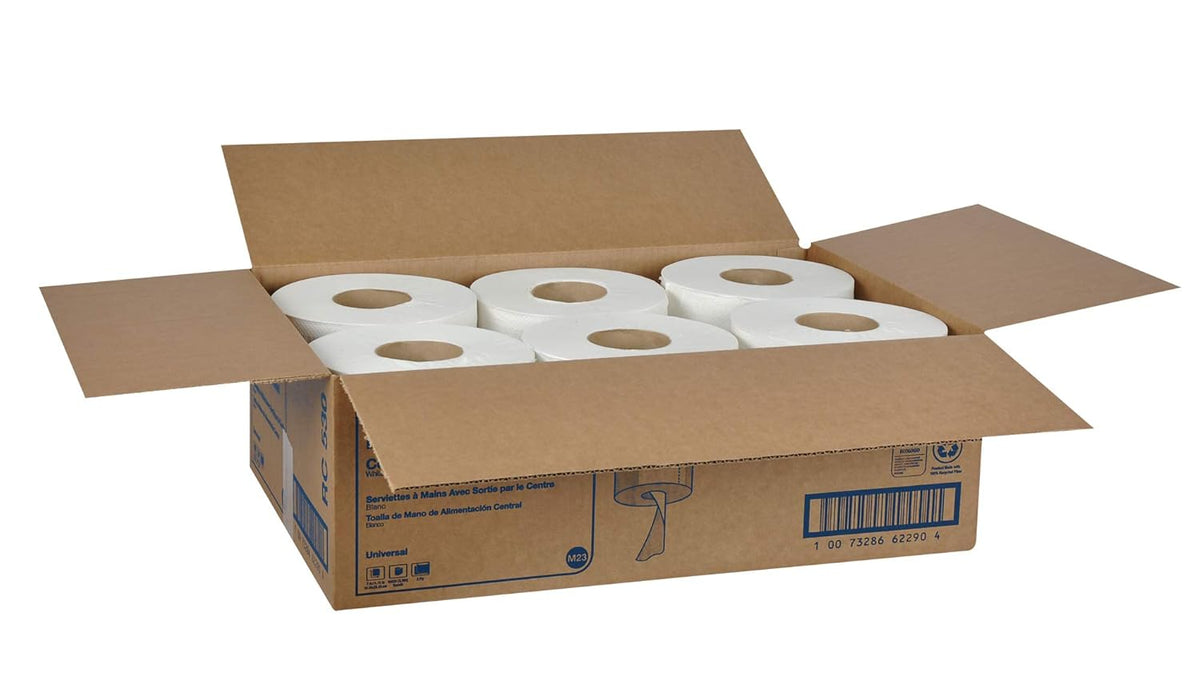 Tork Universal RC530 Centerfeed Paper Towel, 2-Ply, 7.6" Width x 11.75" Length, White (Case of 6 Rolls, 530 per Roll, 3,180 Towels)
