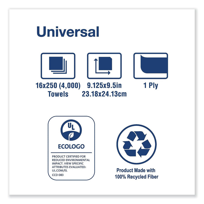 Tork Universal MK530A Multifold Paper Hand Towel, 1-Ply, 9.125" Width x 9.5" Length, Natural, (Case of 16 Packs, 250 per Pack, 4,000 Towels)