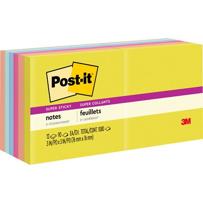Notes-Post-It, Super Sticky 3X3 Summer Joy 12 Pads/Pack