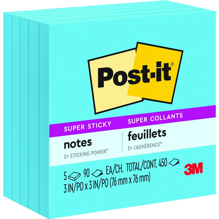 Notes-Post-It, Super Sticky 3X3 Electric Blue 5/Pack