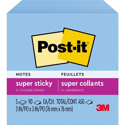 Notes-Post-It, Super Sticky 3X3 Washed Denim 5/Pack