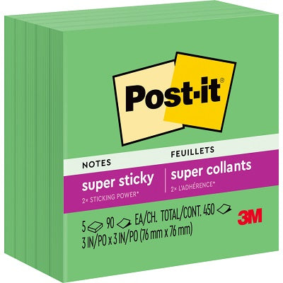 Notes-Post-It, Super Sticky 3X3 Lucky Mint 5/Pack