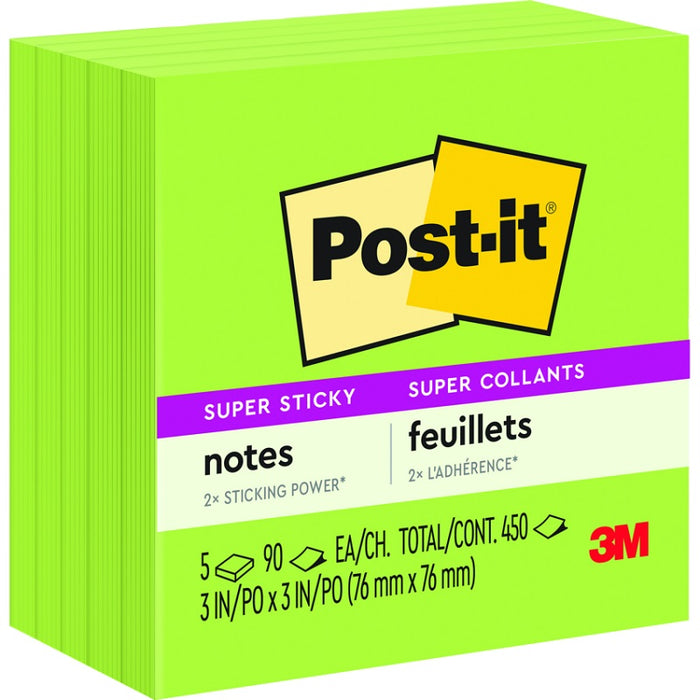 Notes-Post-It, Super Sticky 3X3 Limeade 5/Pack