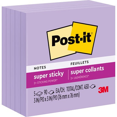 Notes-Post-It, Super Sticky 3X3 Orchid Frost 5/Pack