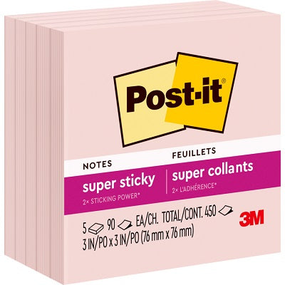 Notes-Post-It, Super Sticky 3X3 Pink Salt 5/Pack