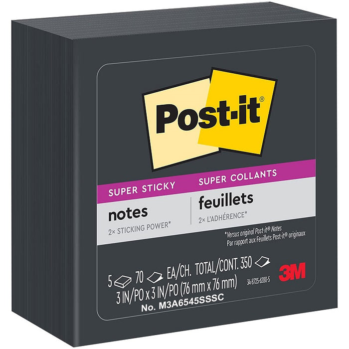 Notes-Post-It, Super Sticky 3X3 Black 5/Pack