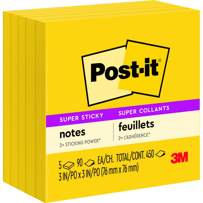 Notes-Post-It, Super Sticky 3X3 Electric Yellow 5/Pack