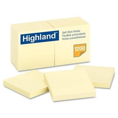 Notes-Highland, 3X3 Plain Yellow  12/Pack -Mmm6549Yw
