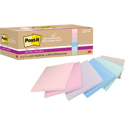 Notes-Post-It, Recycled Super Sticky 3X3 Wanderlust 12/Pack