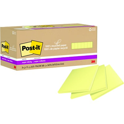 Notes-Post-It, Recycled Super Sticky 3X3 Yellow 24/Pack