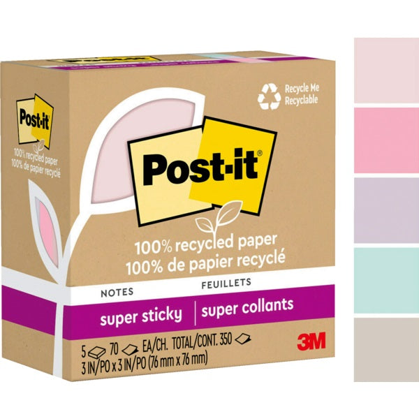 Notes-Post-It, Recycled Super Sticky 3X3 Wanderlust 5/Pack