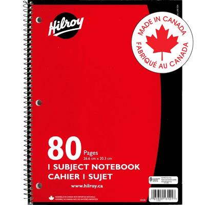 Notebook-Coil, 1-Subject 10.5X8  80 Page 3-Hole, Red