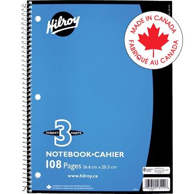 Notebook-Coil, 3-Subject 10.5X8 108 Page 3-Hole, Light Blue
