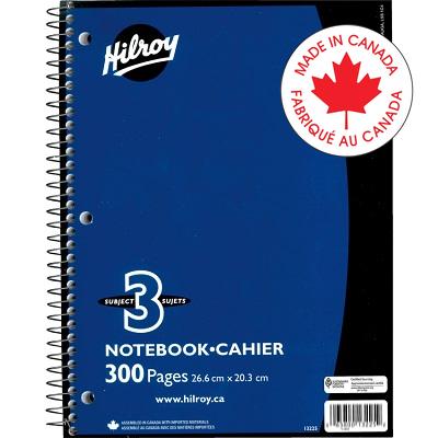 Notebook-Coil, 3-Subject 10.5X8 300 Page 3-Hole, Blue