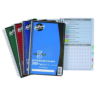 Notebook-Coil, 5-Subject 9.5X6 300 Page, Assorted Colours