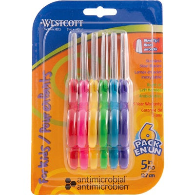 Scissors-Antimicrobial 5" Kids Blunt, Assorted 6/Pk