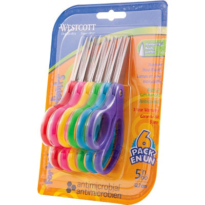 Scissors-Antimicrobial 5" Kids Pointed, Assorted 6/Pk