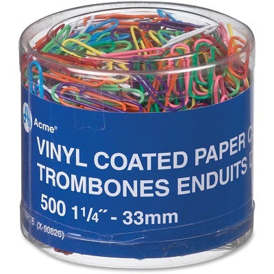 Paper Clips-Vinyl 33Mm 500/Tub Assorted Colours