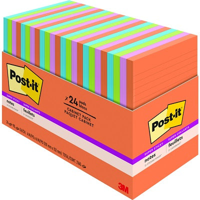 Notes-Post-It, Super Sticky 4X6 Lined Energyboost 24/Pack