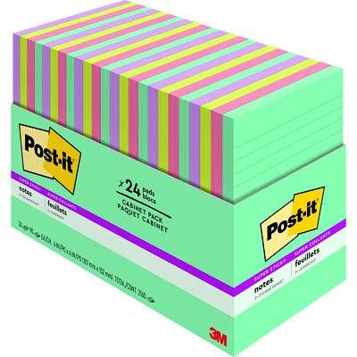Notes-Post-It, Super Sticky 4X6 Lined Supernova Neon 24/Pk