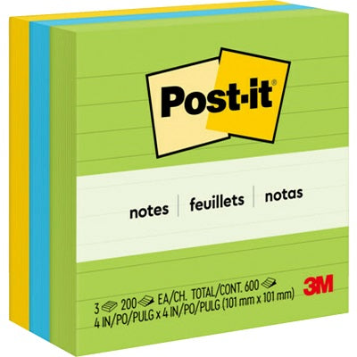 Notes-Post-It, Lined 4X4  Floral Fantasy 200 Sheets 3/Pk