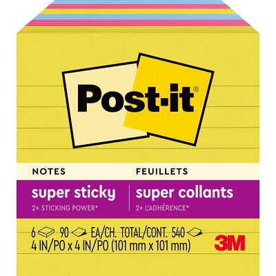 Notes-Post-It, Super Sticky 4X4 Lined Summer Joy 6/Pack