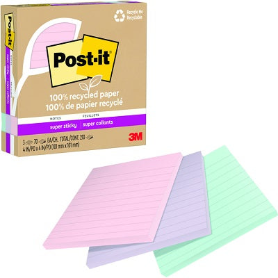 Notes-Post-It, Recycled Super Sticky 4X4,Wanderlust Lined 3/