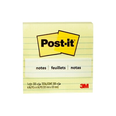 Notes-Post-It, Lined 4X4 Yellow 300 Sheets