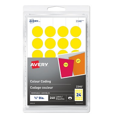 Labels-Colour Code, 3/4" Diameter, Yellow 240/Pk
