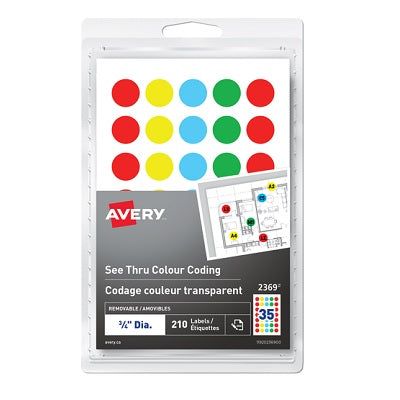 Labels-Colour Coding 3/4" Diameter, See Thru Assorted 210/Pk