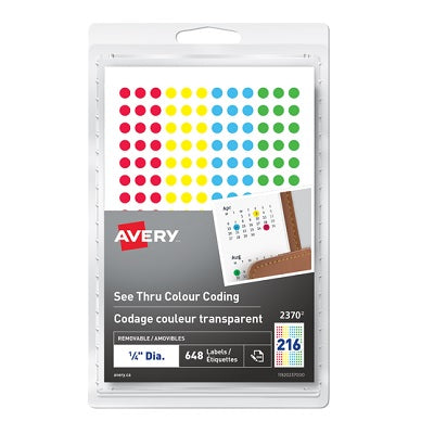 Labels-Colour Coding 1/4" Diameter, See Thru Assorted 648/Pk