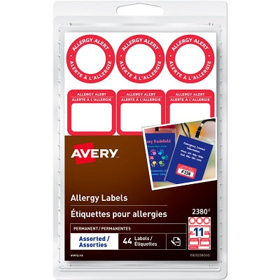 Labels-Allergy Alert, Write-On, Permanent, Red Border 44/Pk