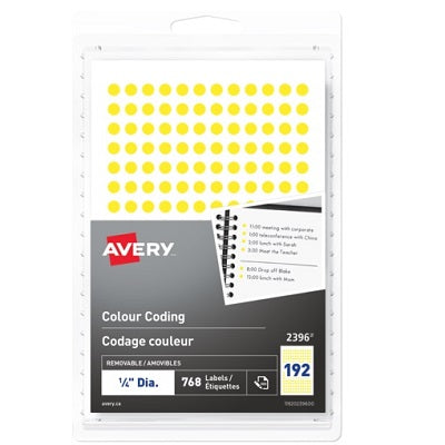 Labels-Colour Coding 1/4" Diameter, Yellow 768/Pk