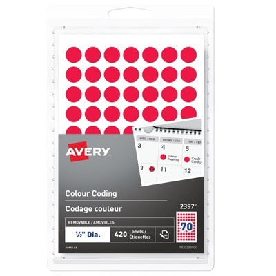 Labels-Colour Coding 1/2" Diameter, Red 420/Pk