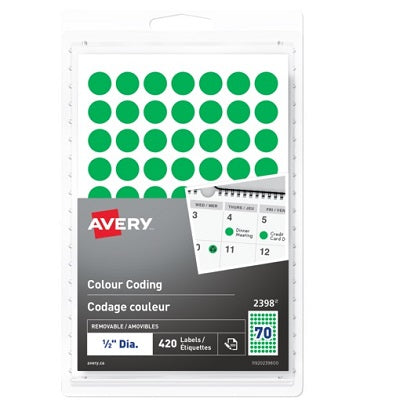 Labels-Colour Coding 1/2" Diameter, Green  420/ Pk