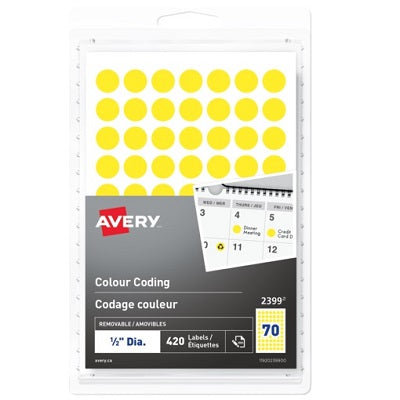 Labels-Colour Coding, 1/2" Diameter, Yellow 420/Pk