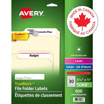 Labels-File Folder Permanent 3-7/16X2/3 Red 600/Pk