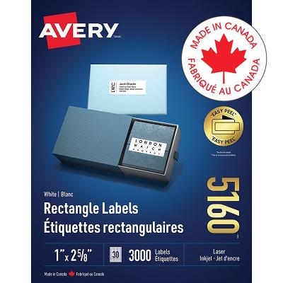 Labels-Rectangle Easy Peel White 1X2-5/8 3000/Box