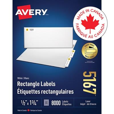 Labels-Rectangle Easy Peel White 1/2X1-3/4 8000/Box