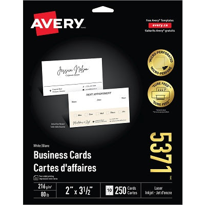 Business Cards-2X3-1/2 White Perforated 250/Pk