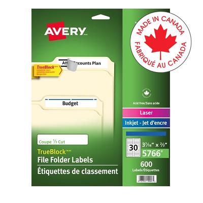 Labels-File Folder Permanent 3-7/16X2/3 Blue 600/Pk
