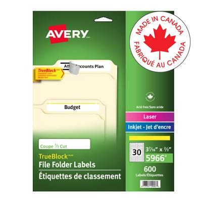 Labels-File Folder Permanent 3-7/16X2/3 Yellow 600/Pk