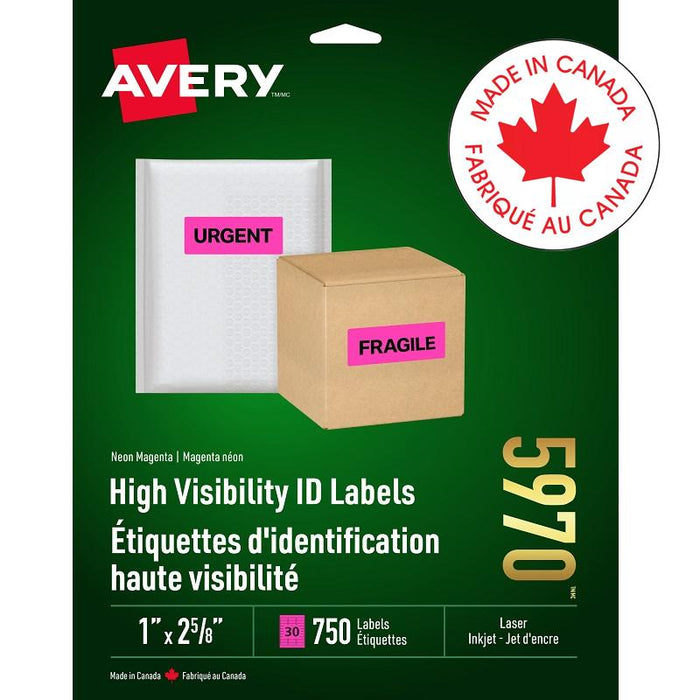 Labels-High Visibility 1X2-5/8 Neon Magenta 750/Pk