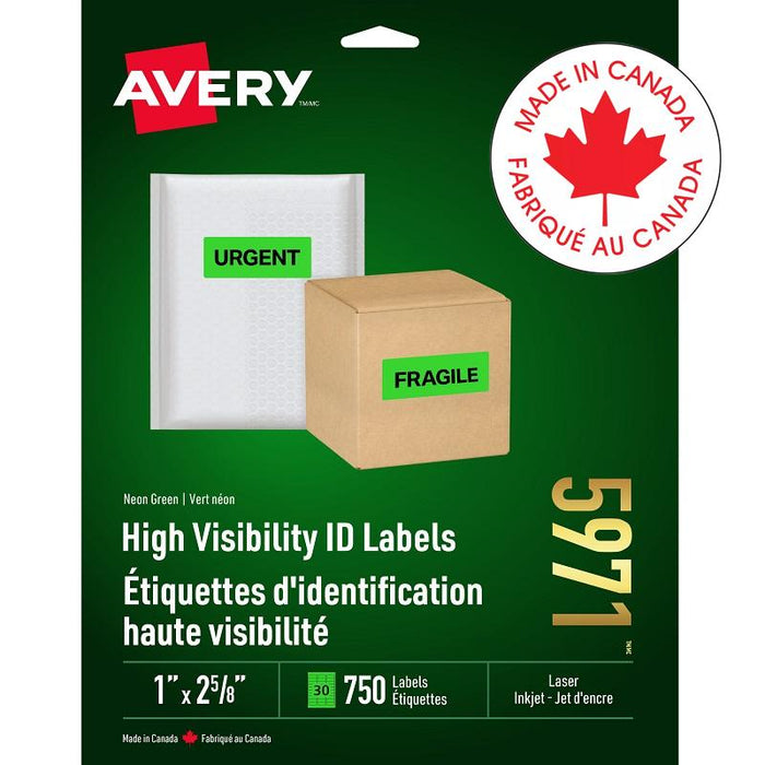 Labels-High Visibility 1X2-5/8 Neon Green 750/Pk